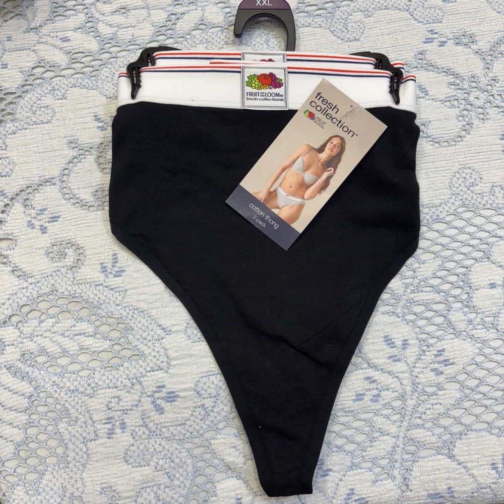 Fruit of the Loom 2-Pair Womens Thong Underwear Panties Cotton Blend XXL